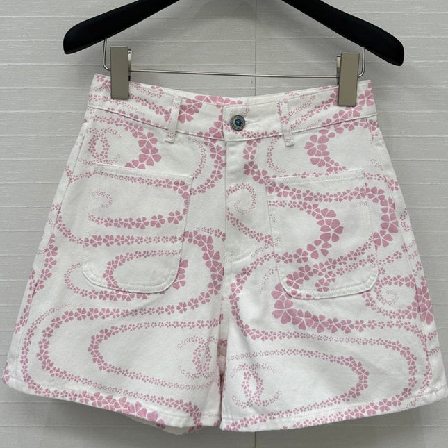 CC 25 Printed Denim Short Pink White Cotton