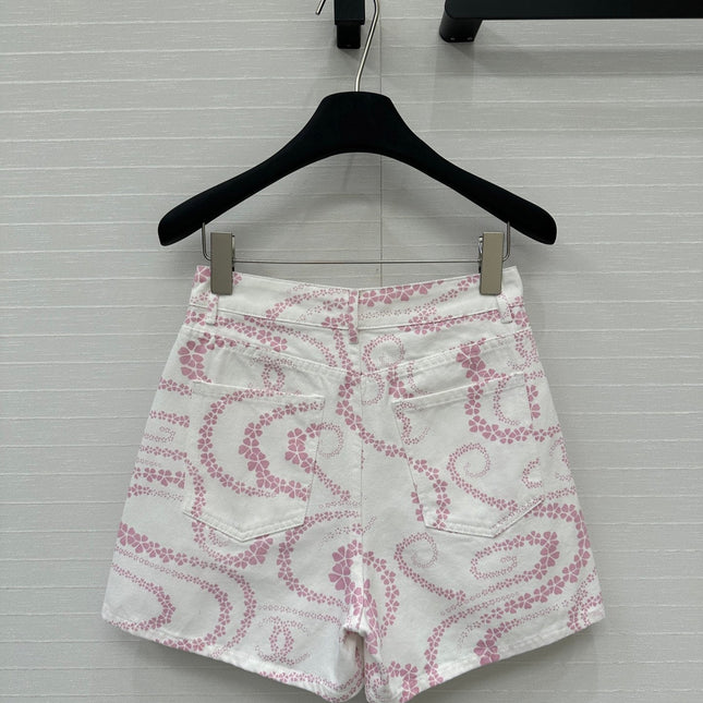 CC 25 Printed Denim Short Pink White Cotton