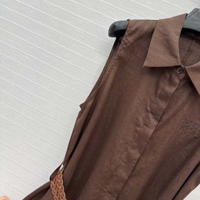 Loewe Sleeveless Long Skirt Brown Linen
