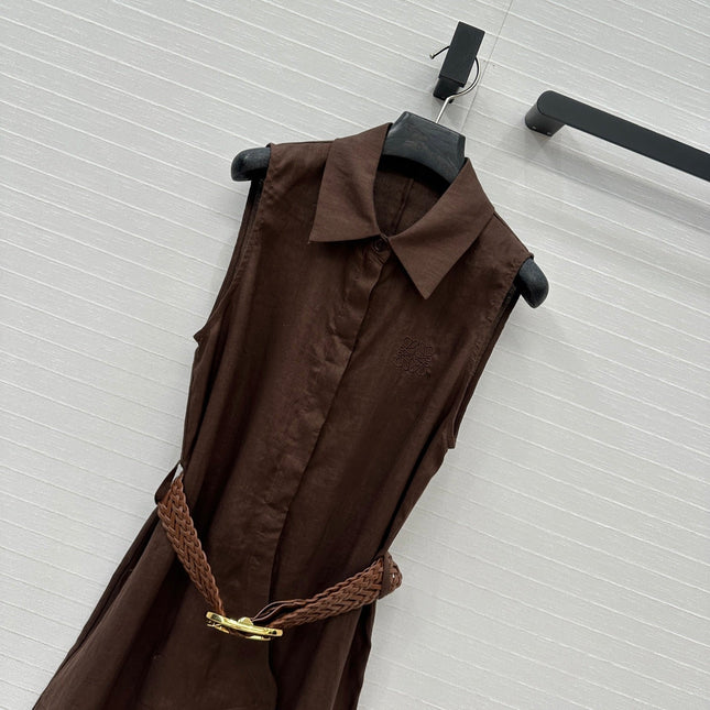 Loewe Sleeveless Long Skirt Brown Linen