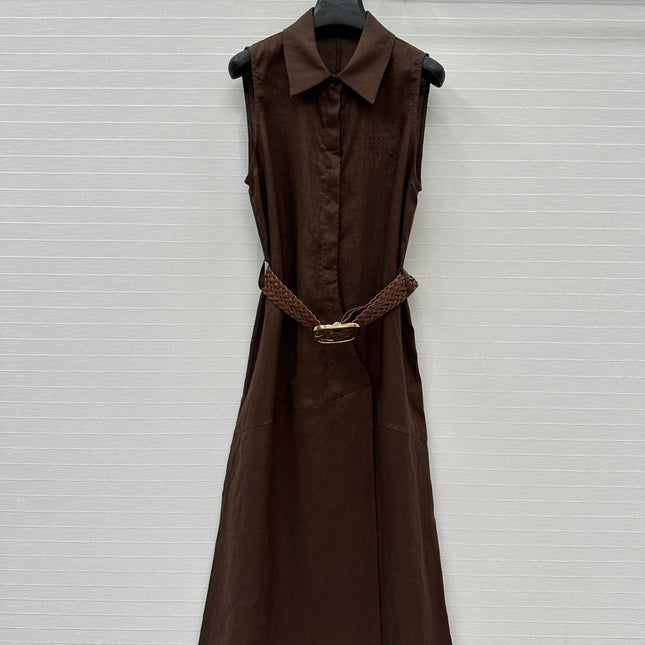 Loewe Sleeveless Long Skirt Brown Linen