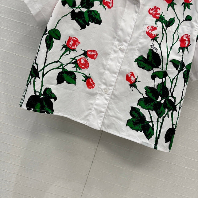 Loewe Rose Print Short-sleeved Shirt White Cotton