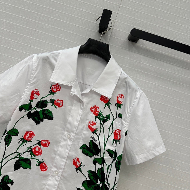 Loewe Rose Print Short-sleeved Shirt White Cotton