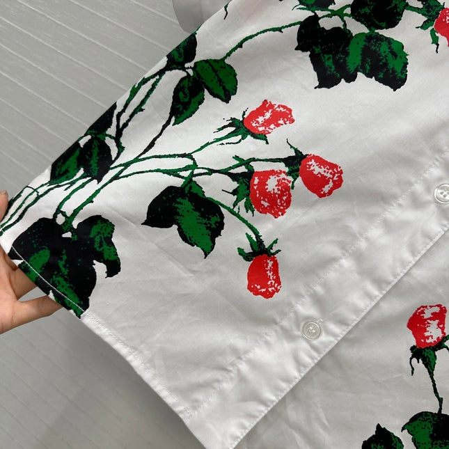 Loewe Rose Print Short-sleeved Shirt White Cotton