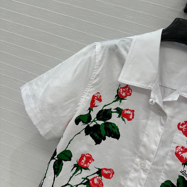 Loewe Rose Print Short-sleeved Shirt White Cotton