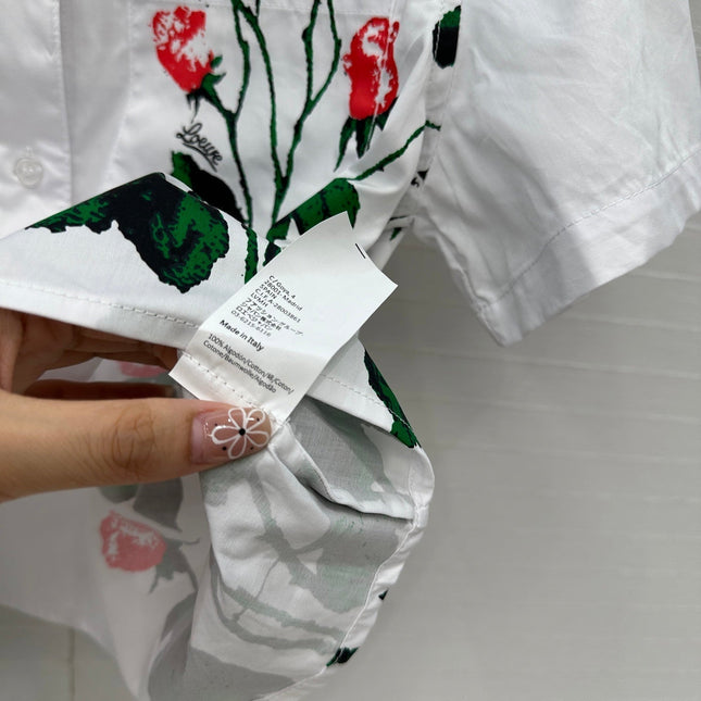 Loewe Rose Print Short-sleeved Shirt White Cotton