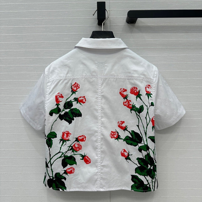 Loewe Rose Print Short-sleeved Shirt White Cotton
