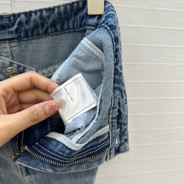 CC 25 Embroidered Midi Skirt Blue Denim Cotton