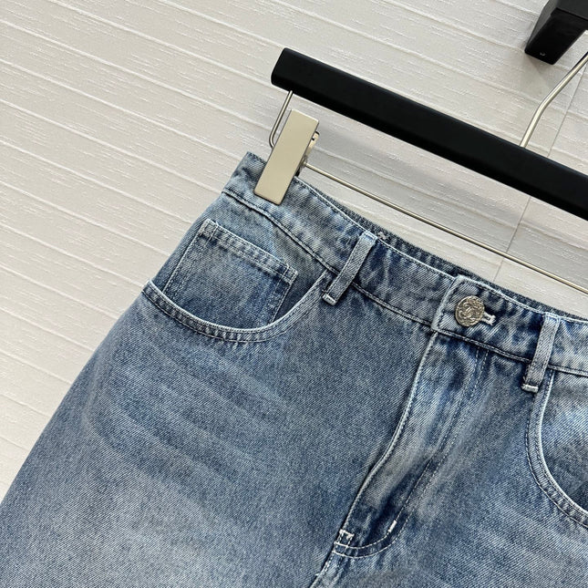 CC 25 Embroidered Short Skirt Blue Denim Cotton