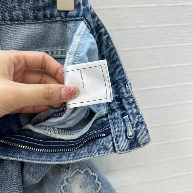 CC 25 Embroidered Short Skirt Blue Denim Cotton