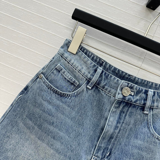 CC 25 Embroidered Short Blue Denim Cotton