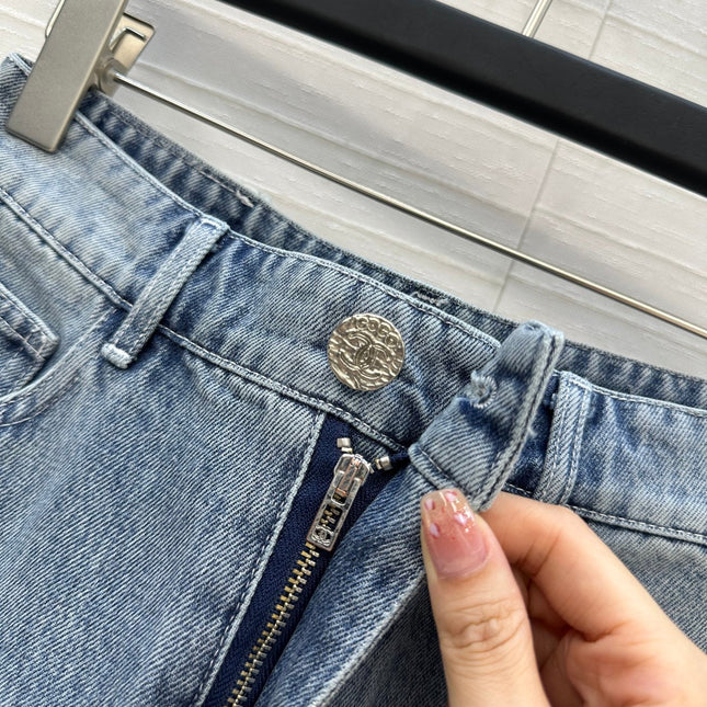 CC 25 Embroidered Short Blue Denim Cotton