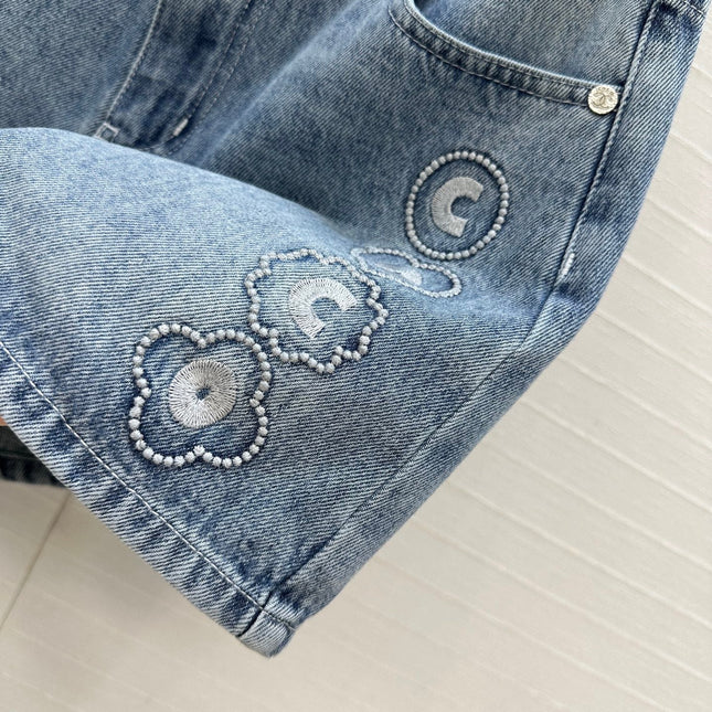 CC 25 Embroidered Short Blue Denim Cotton