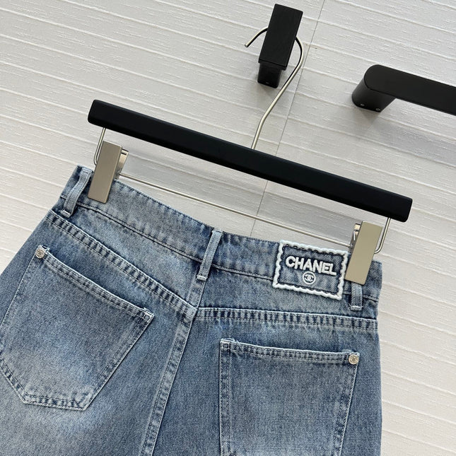 CC 25 Embroidered Short Blue Denim Cotton