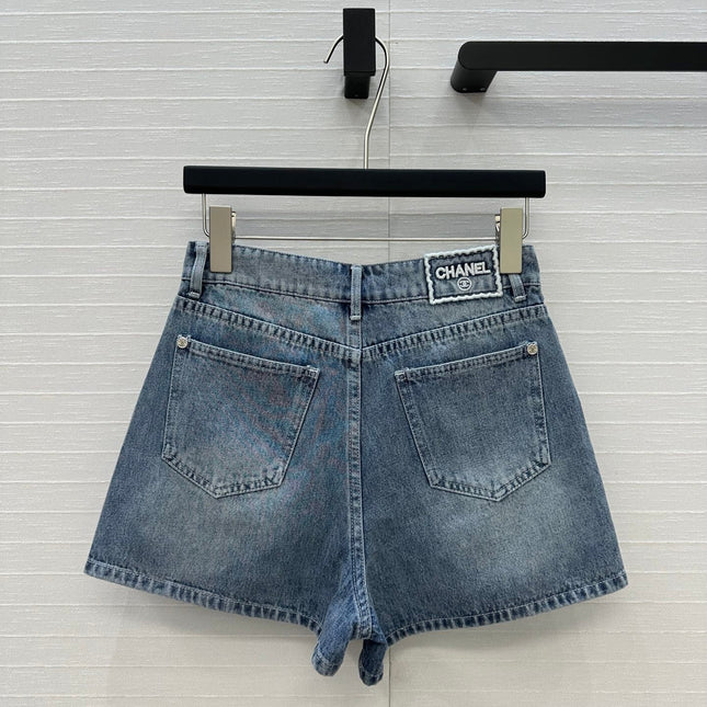 CC 25 Embroidered Short Blue Denim Cotton