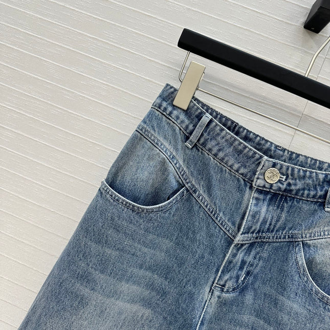 CC 25 Embroidered Pant Blue Denim Cotton