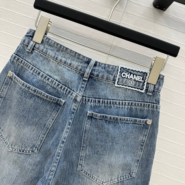 CC 25 Embroidered Pant Blue Denim Cotton