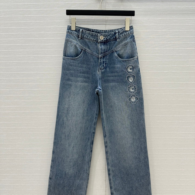 CC 25 Embroidered Pant Blue Denim Cotton