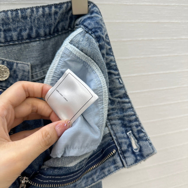 CC 25 Embroidered Pant Blue Denim Cotton