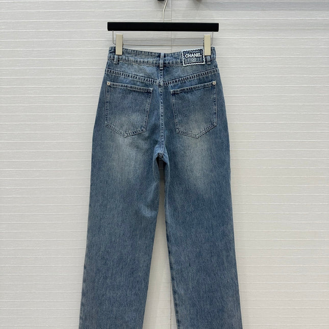 CC 25 Embroidered Pant Blue Denim Cotton