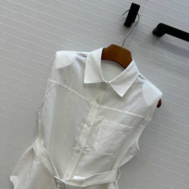 Loewe 25 Lace-up Waist Sleeveless Shirt White Linen