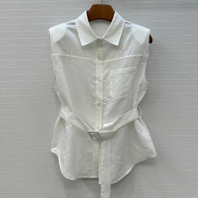 Loewe 25 Lace-up Waist Sleeveless Shirt White Linen