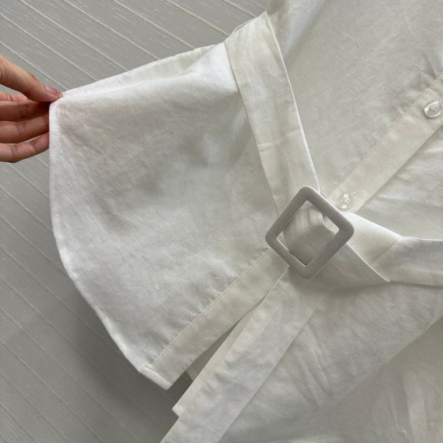 Loewe 25 Lace-up Waist Sleeveless Shirt White Linen