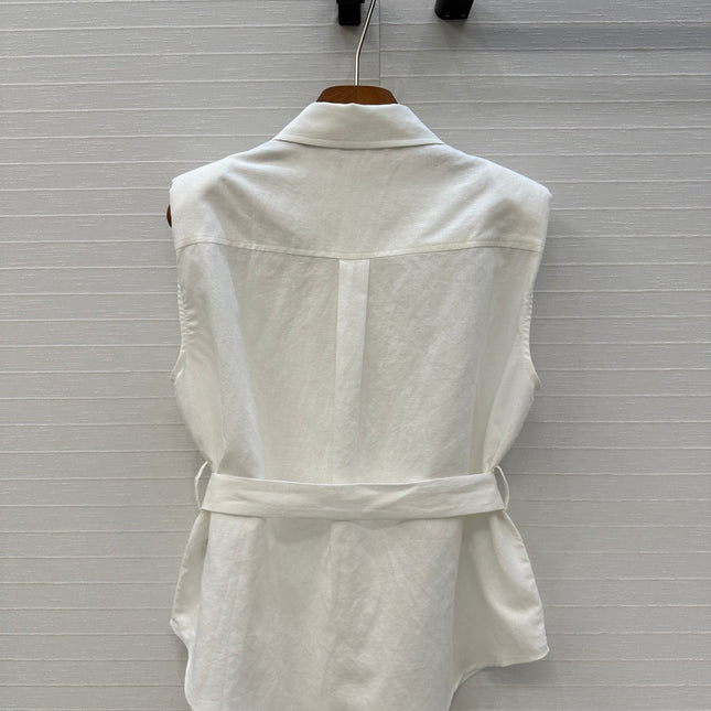 Loewe 25 Lace-up Waist Sleeveless Shirt White Linen