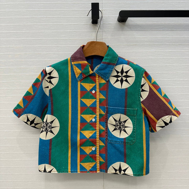 LOEWE SHORT-SLEEVE PRINTED DENIM SHIRT 264373