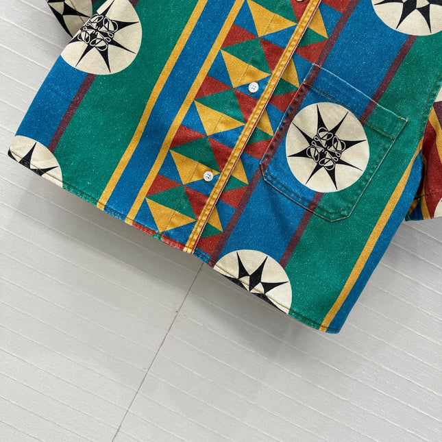 LOEWE SHORT-SLEEVE PRINTED DENIM SHIRT 264373