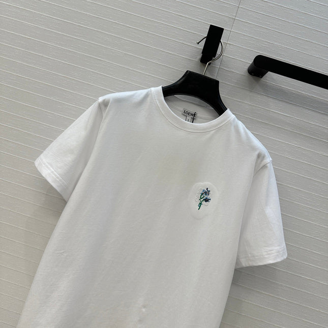 LOEWE WHITE EMBROIDERED LOGO T-SHIRT