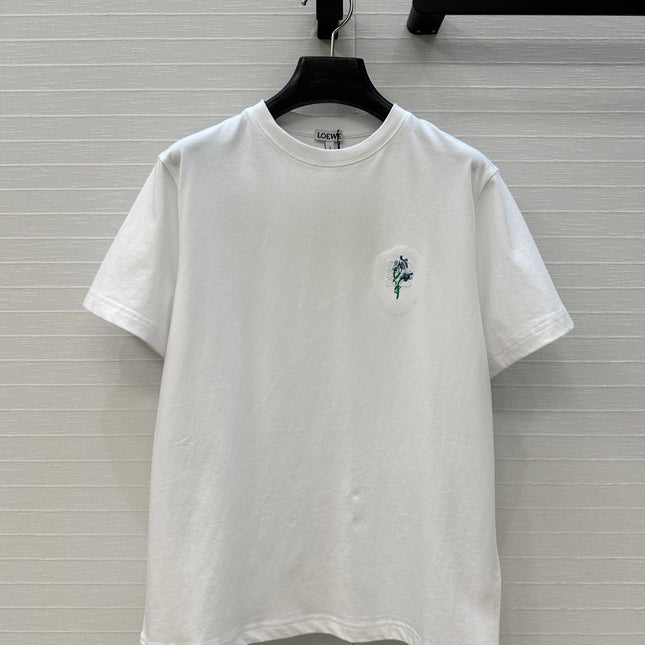 LOEWE WHITE EMBROIDERED LOGO T-SHIRT
