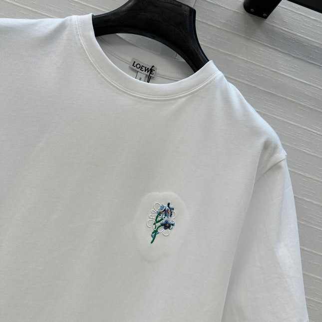 LOEWE WHITE EMBROIDERED LOGO T-SHIRT