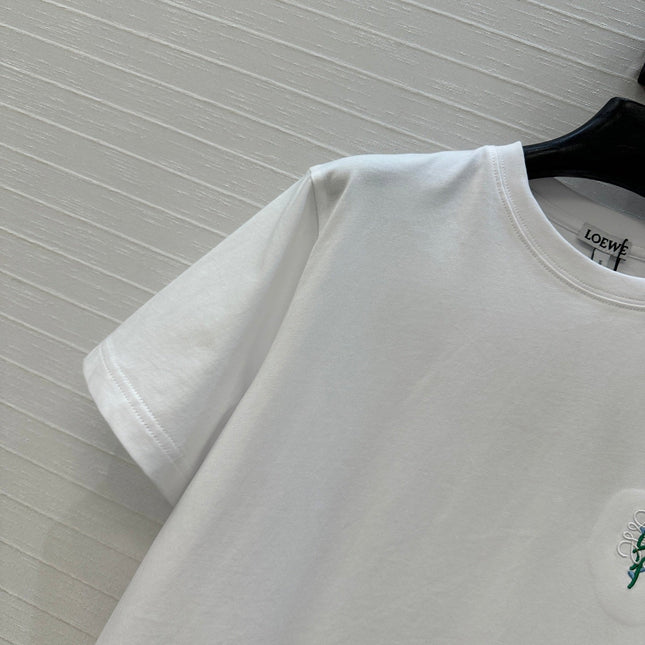 LOEWE WHITE EMBROIDERED LOGO T-SHIRT