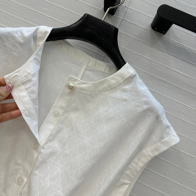 DIOR WHITE SLEEVELESS TOP WITH RUCHED WAIST