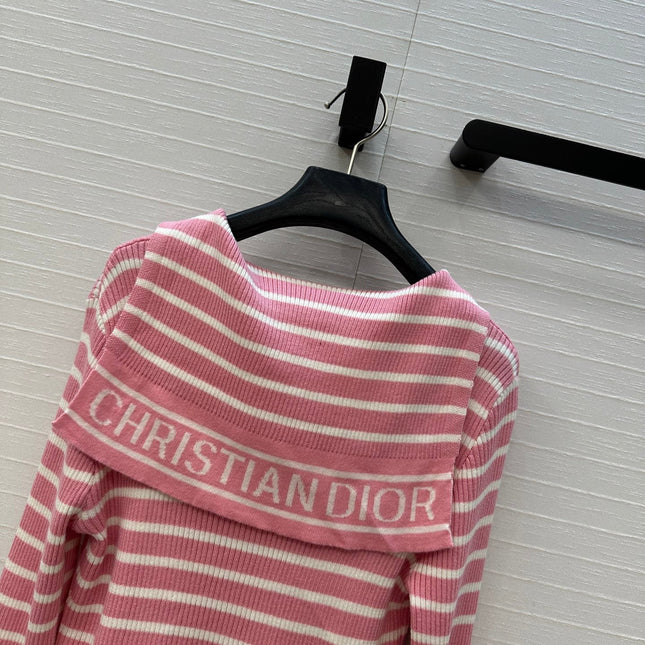 DIOR PINK STRIPED LONG-SLEEVE KNIT SWEATER