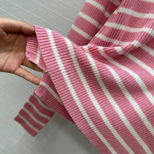 DIOR PINK STRIPED LONG-SLEEVE KNIT SWEATER