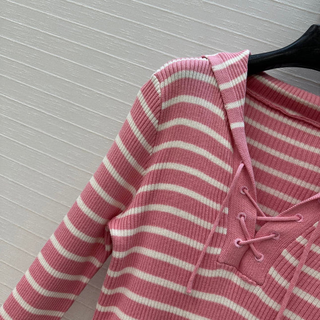 DIOR PINK STRIPED LONG-SLEEVE KNIT SWEATER
