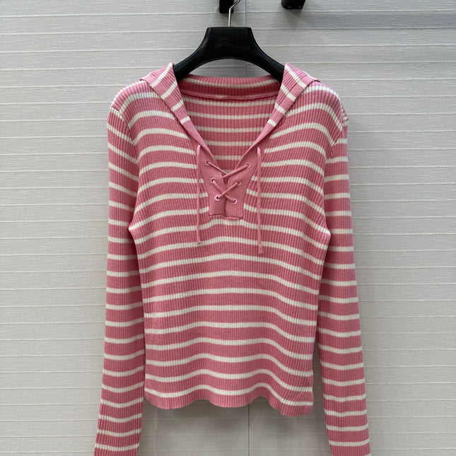 DIOR PINK STRIPED LONG-SLEEVE KNIT SWEATER
