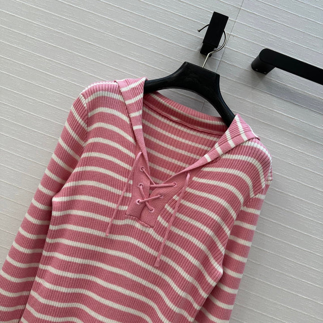 DIOR PINK STRIPED LONG-SLEEVE KNIT SWEATER