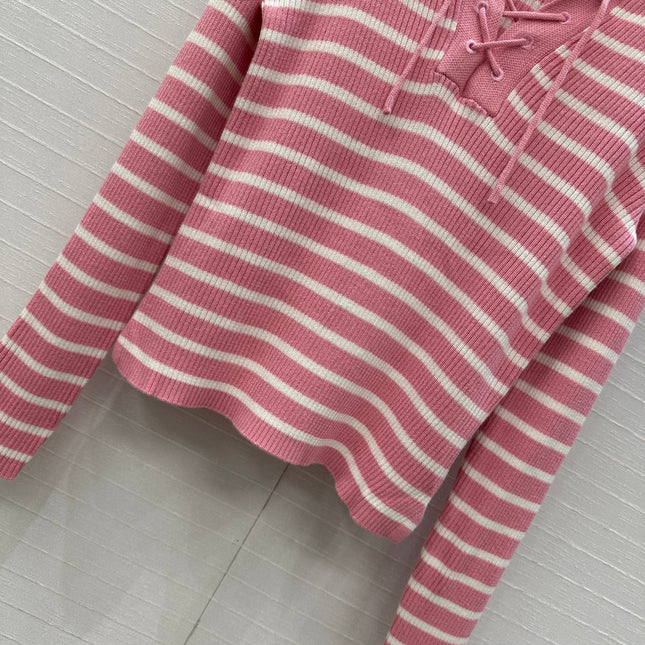 DIOR PINK STRIPED LONG-SLEEVE KNIT SWEATER