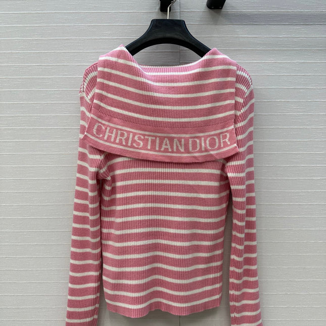 DIOR PINK STRIPED LONG-SLEEVE KNIT SWEATER
