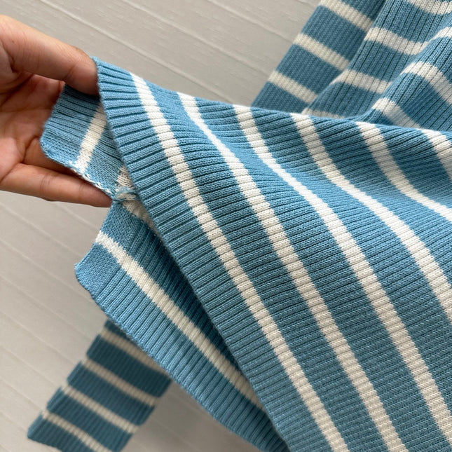 DIOR MUTED BLUE-GREY STRIPED LONG-SLEEVE KNIT SWEATER