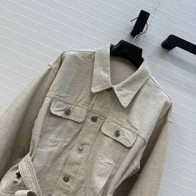 DIOR LIGHT BEIGE SHORT TRENCH COAT WITH NATURAL WAIST TIE