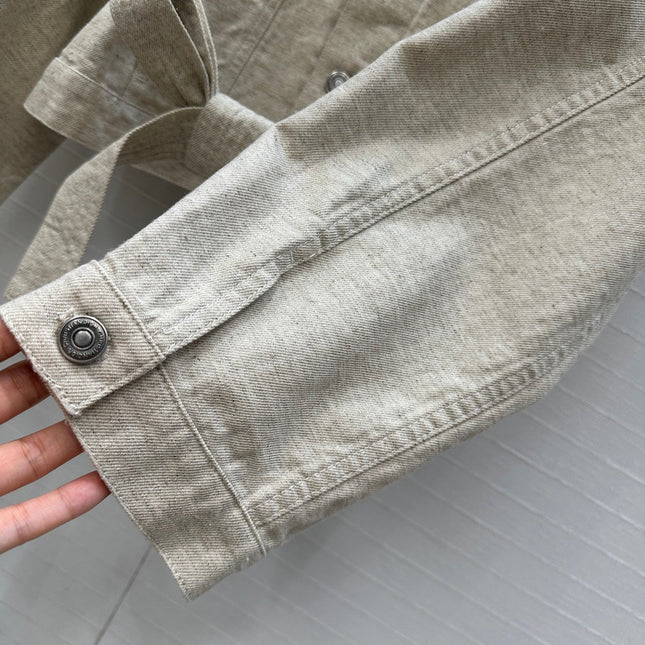 DIOR LIGHT BEIGE SHORT TRENCH COAT WITH NATURAL WAIST TIE