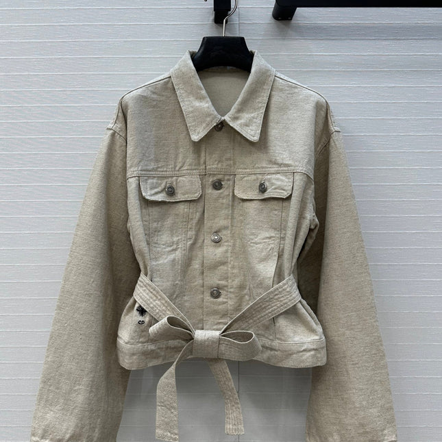 DIOR LIGHT BEIGE SHORT TRENCH COAT WITH NATURAL WAIST TIE