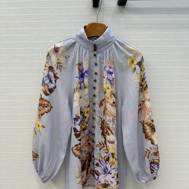 ZIMMER MULTICOLORED FLORAL SHIRT ON LAVENDER GREY BASE
