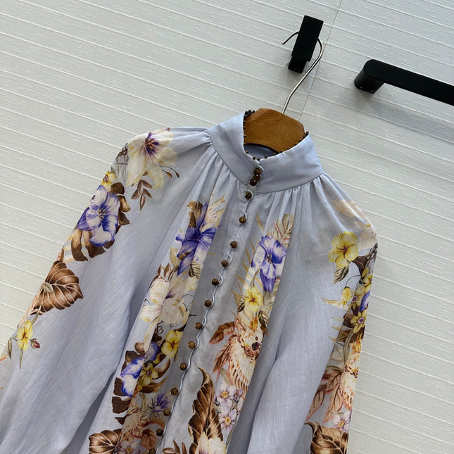 ZIMMER MULTICOLORED FLORAL SHIRT ON LAVENDER GREY BASE
