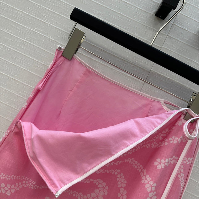 CC 25 Wave Pattern Long Skirt Pink Silk Cotton