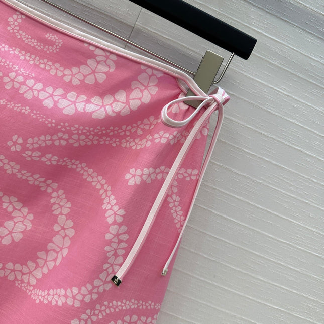 CC 25 Wave Pattern Long Skirt Pink Silk Cotton